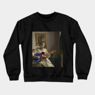 Girl with Guitar - Moody Maximalism Oil Painting Crewneck Sweatshirt